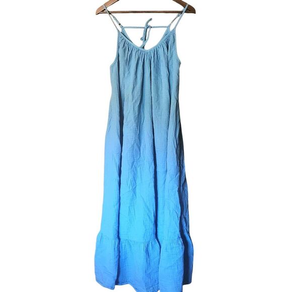 GAP Dress Women's XXL Blue Gauze Cami Maxi Tiered Tie Back Sleeveless - Picture 4 of 5